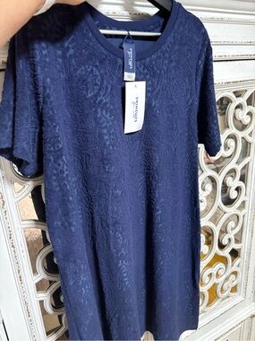 Swimsuits For All Navy Textured Short Sleeve Women’s Dress